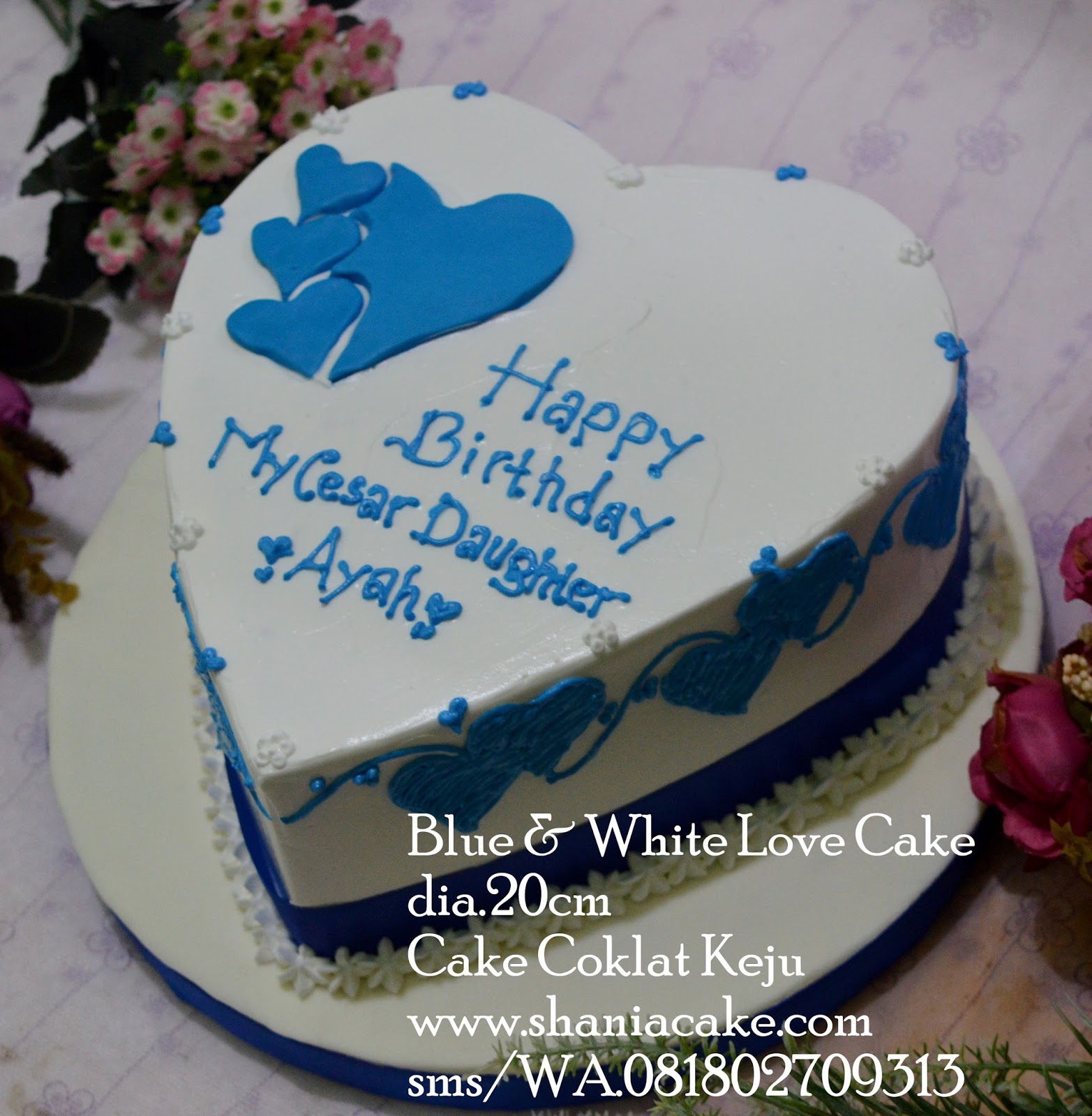 [Cake Jogja] Blue & White Love Cake Home Made Cake and Cookies