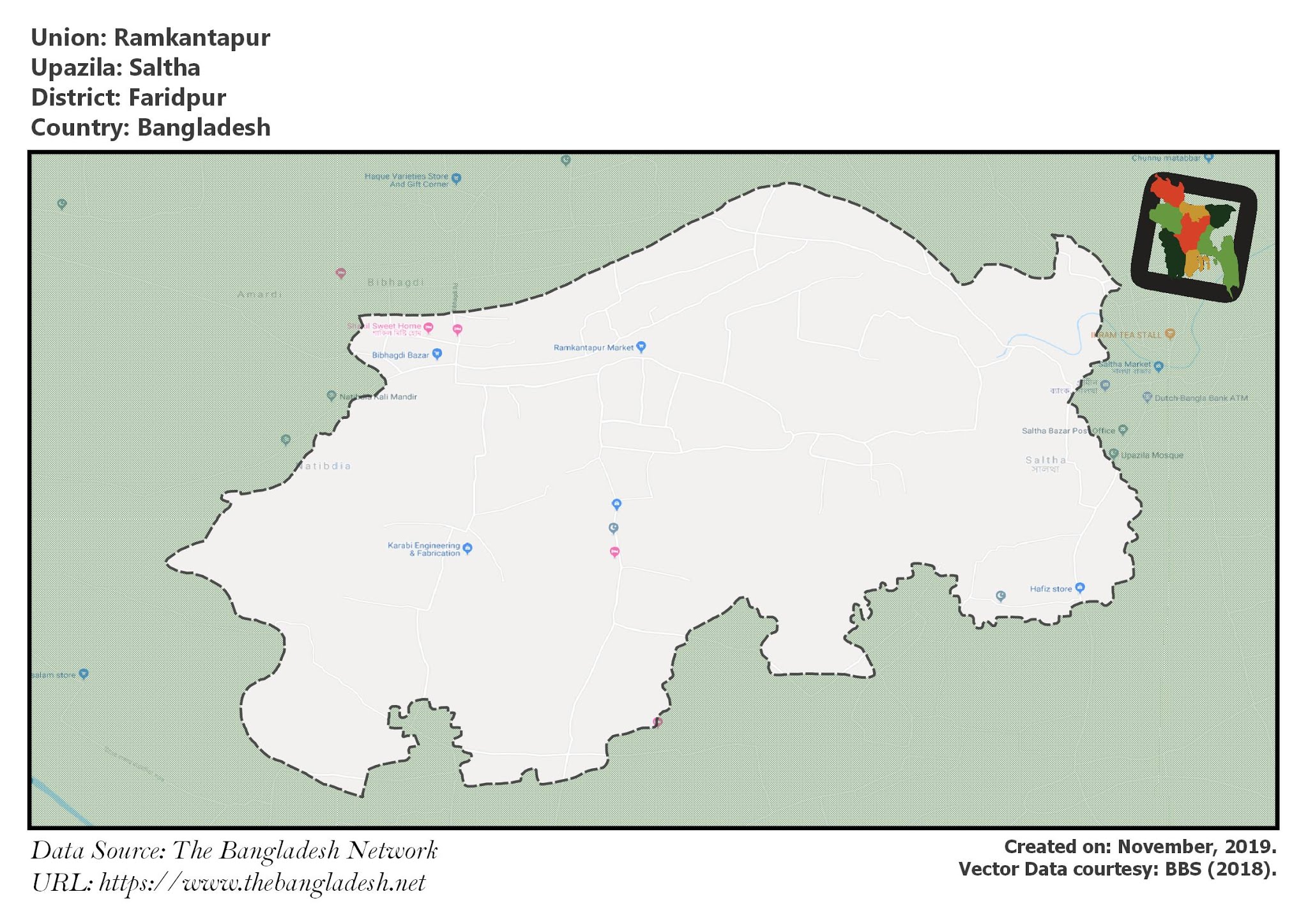 Map of Ramkantapur of Saltha Upazila Map of Ramkantapur of Faridpur, Bangladesh.