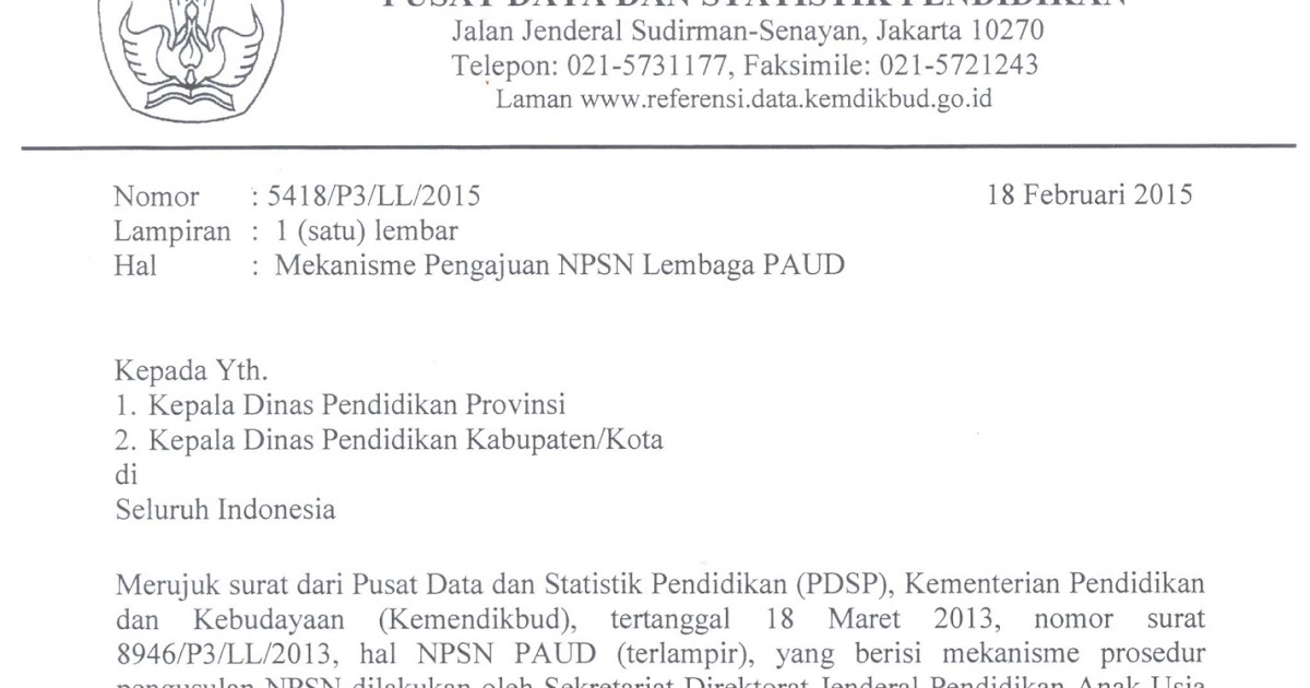 Prosedur Mekanisme Pengajuan Npsn Lembaga Paud Tahun 2015 Dadang Jsn