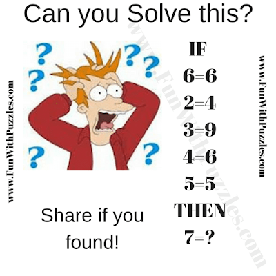 If 6=6,2=4,3=9,4=6,5=5 Then 7=?. Can you solve this Tough Logical Reasoning Math Puzzle for Adults?