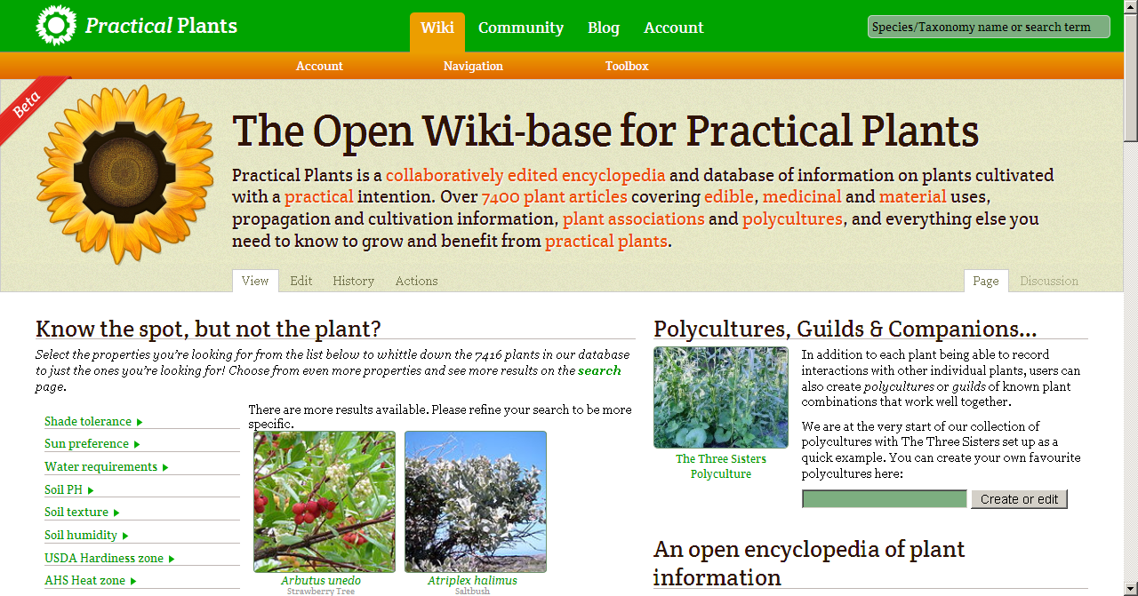 Practical Plants Beta Homepage