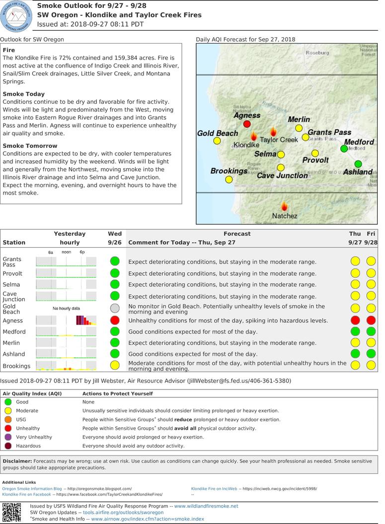 smoke outlook update for southwest taylor creek and klondike fires for thursday and friday sept 27 28 2018 smoke outlook update for southwest taylor creek and klondike fires for thursday and friday sept 27 28 2018