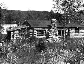 Robert and Kathrene Pinkerton's cabin, eight miles from Akitokan, in its second year, when the fireplace was built 