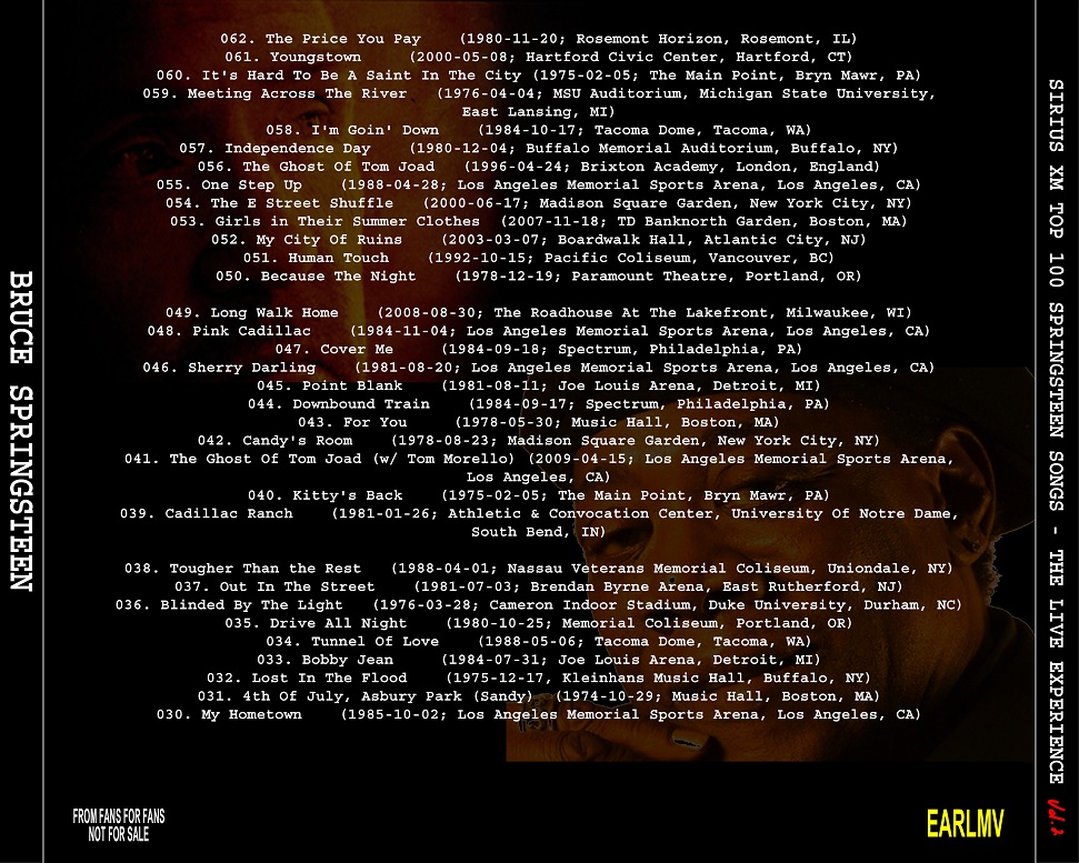 T.U.B.E. Bruce Springsteen Sirius XM Top 100 Songs The Live