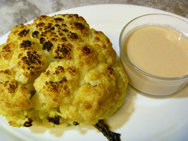 Stonefire Grill's Roasted Cauliflower with Tahini Sauce - one of the BEST side dishes around! Slice of Southern