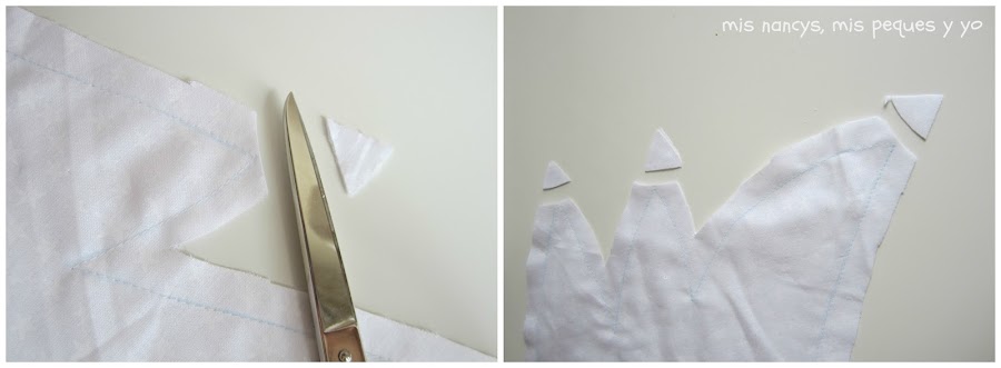 mis nancys, mis peques y yo, tutorial DIY cojín con forma de estrella de Navidad, cortar esquinas