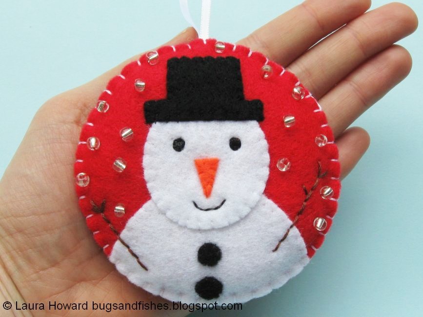 Bugs and Fishes by Lupin: Christmas Ornament Tutorial: Sew a Felt Snowman  Bauble