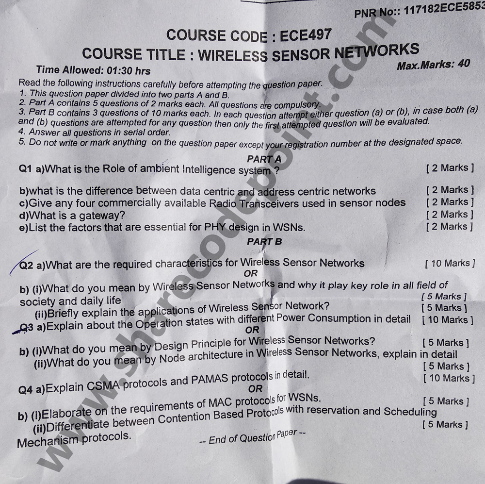 ECE497 Wireless Sensor Network Mid Term Exam Question Paper ECE 497