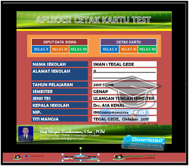 Aplikasi terbaru yang mempunyai kegunaan untuk mencetak kartu menyerupai kartu Ujian Sekolah  Aplikasi Cetak Kartu Test Jenjang Sekolah Menengan Atas Format Excel