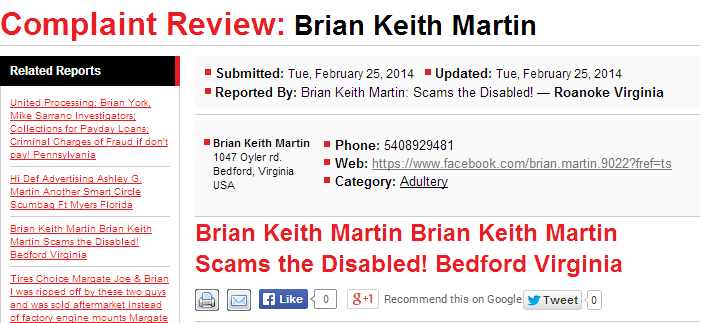 Click Here to View Brian Martin's Rip Off Report!