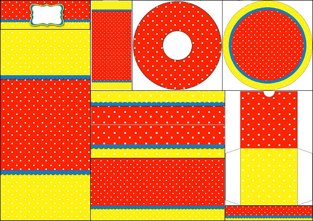 Rojo, Amarillo y Lunares Blancos: Imprimibles Gratis para Fiestas. Rojo, Amarillo y Lunares Blancos: Imprimibles Gratis para Fiestas.