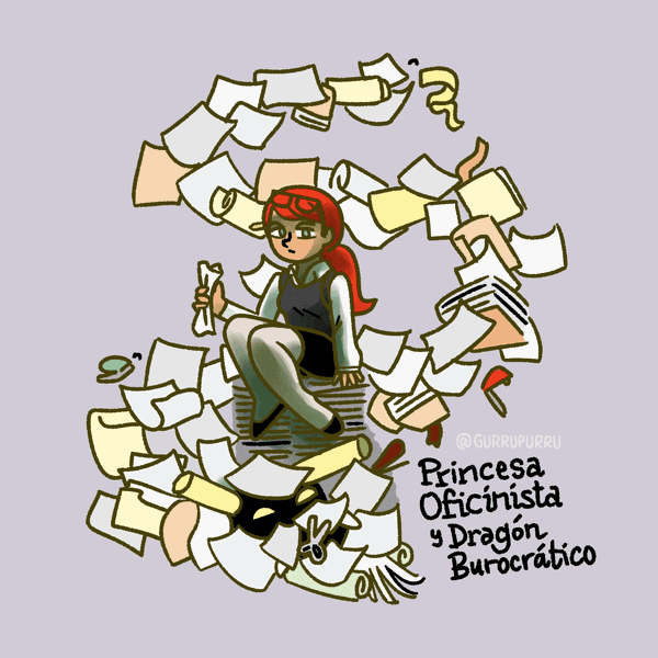 Princesa oficinista y Dragón burocrático © 2016 Carlos Rioja, Gurrupurru