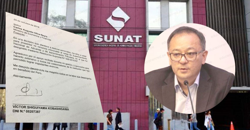 Jefe de la SUNAT, Víctor Shiguiyama presentó su renuncia irrevocable tras ser incluido en investigación a Keiko Fujimori Jefe de la SUNAT, Víctor Shiguiyama presentó su renuncia irrevocable tras ser incluido en investigación a Keiko Fujimori