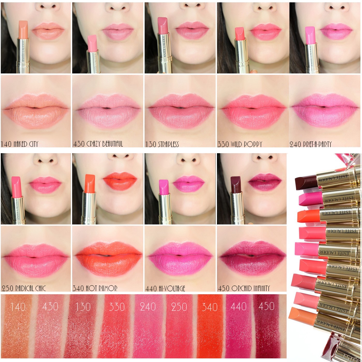 Estée Lauder Pure Color Love Lipsticks Swatches of the 30 shades