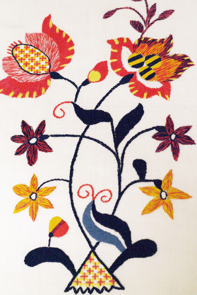Blekingesöm, broderier ur Handarbetets Vänners samlingar. Foto av Alicia Sivertsson. Traditional Swedish embroidery, photo by Alicia Sivertsson.