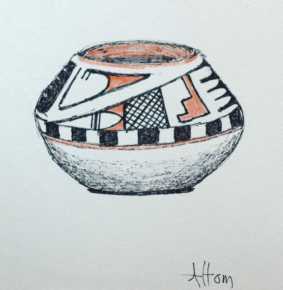 ARTIQUERYROSE NATIVE AMERICAN POTTERY INK SKETCH