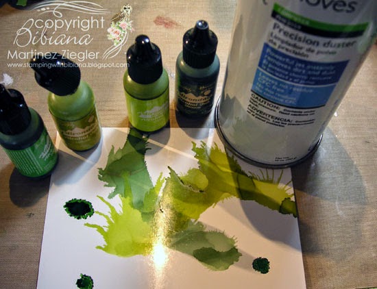 step 1 Zen card 50 shades of green alcohol inks