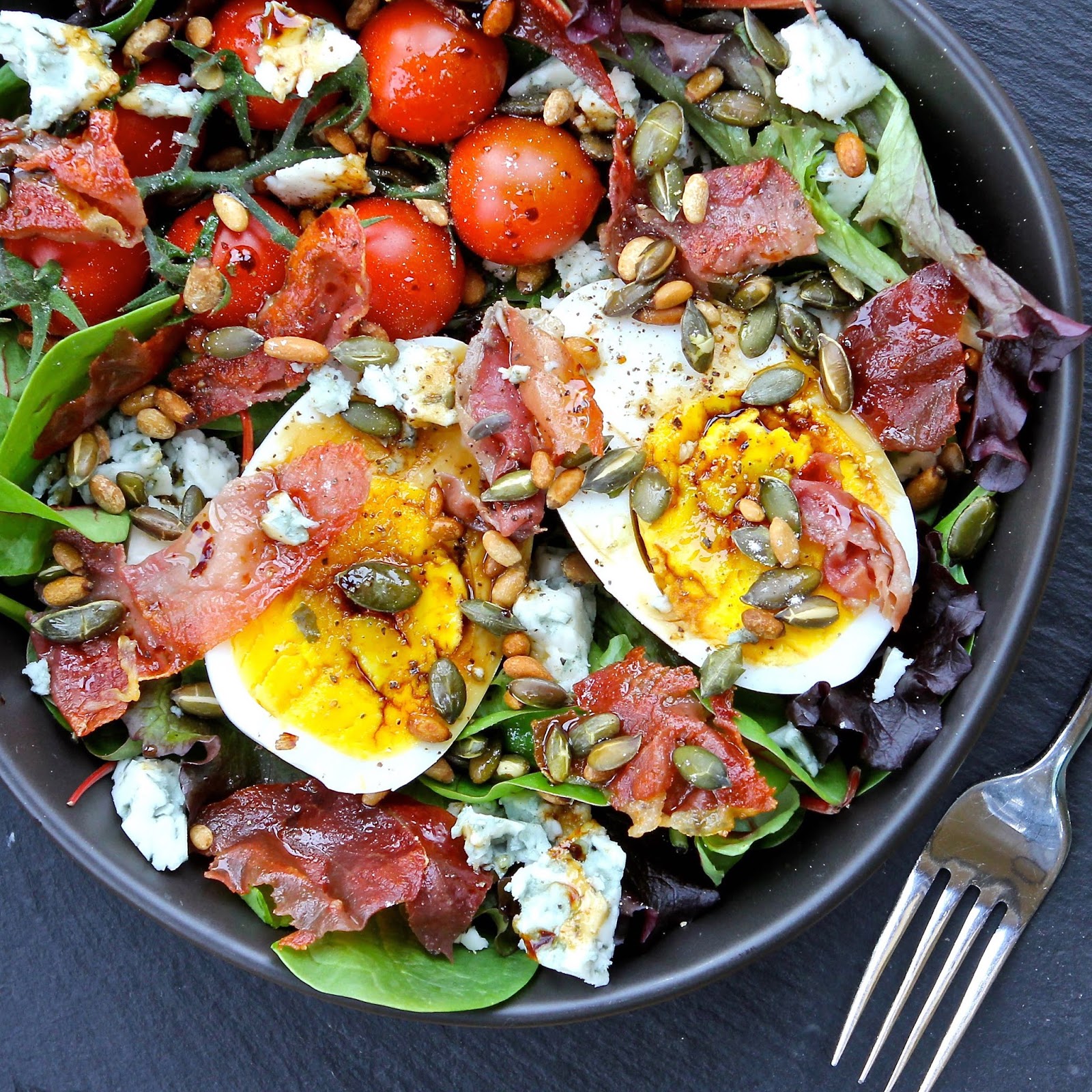 Gluten Free Alchemist Goose Egg, Blue Cheese & Prosciutto Salad