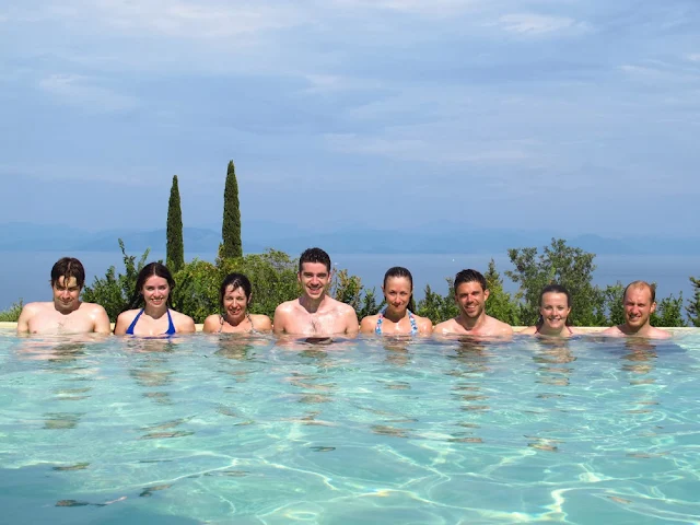 Big group of friends on holiday in Benitses, Corfu, Greece