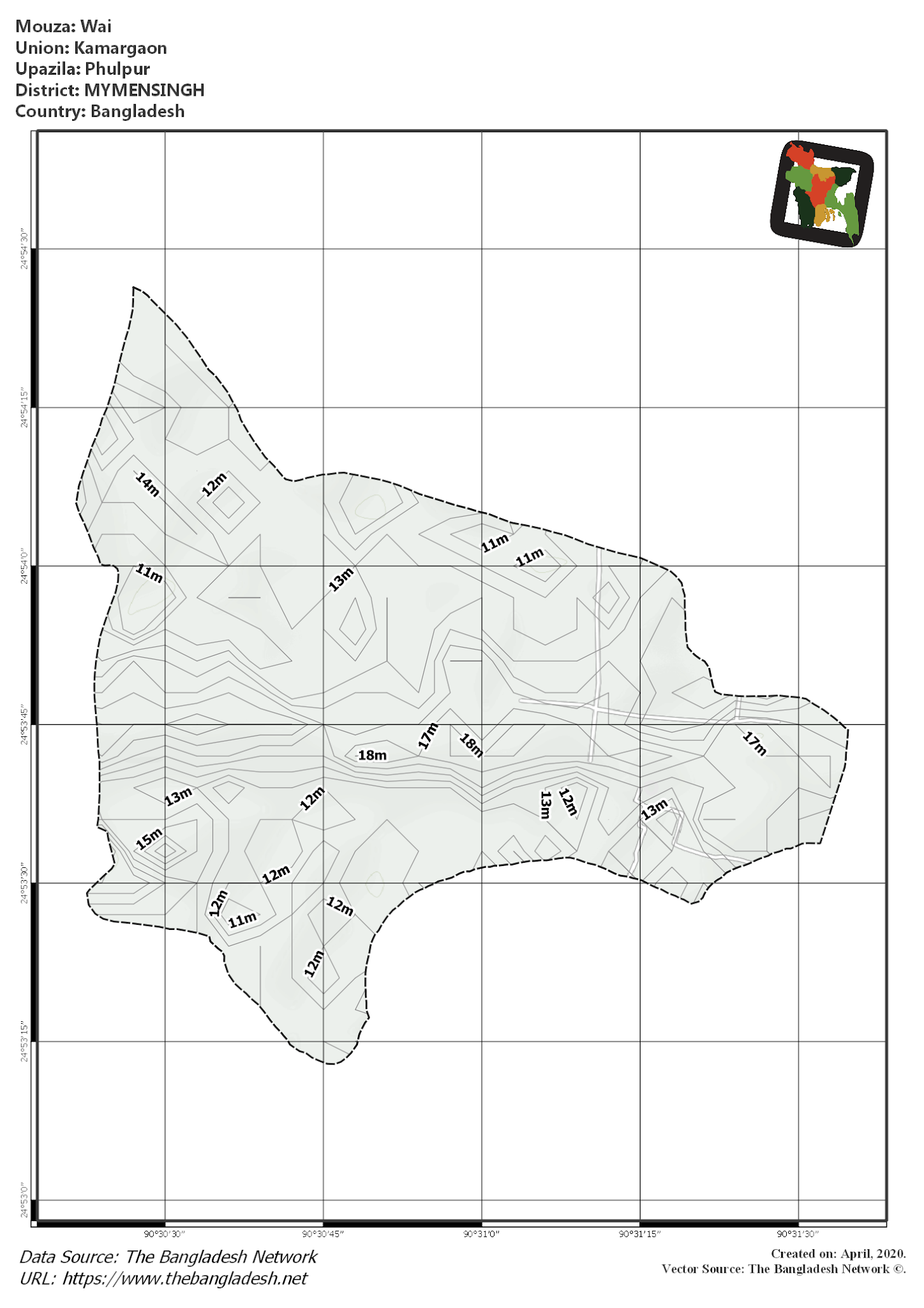 Map of Wai Mouza of Phulpur Upazila, MYMENSINGH Map of Wai Mouza of Phulpur Upazila, MYMENSINGH, Bangladesh.