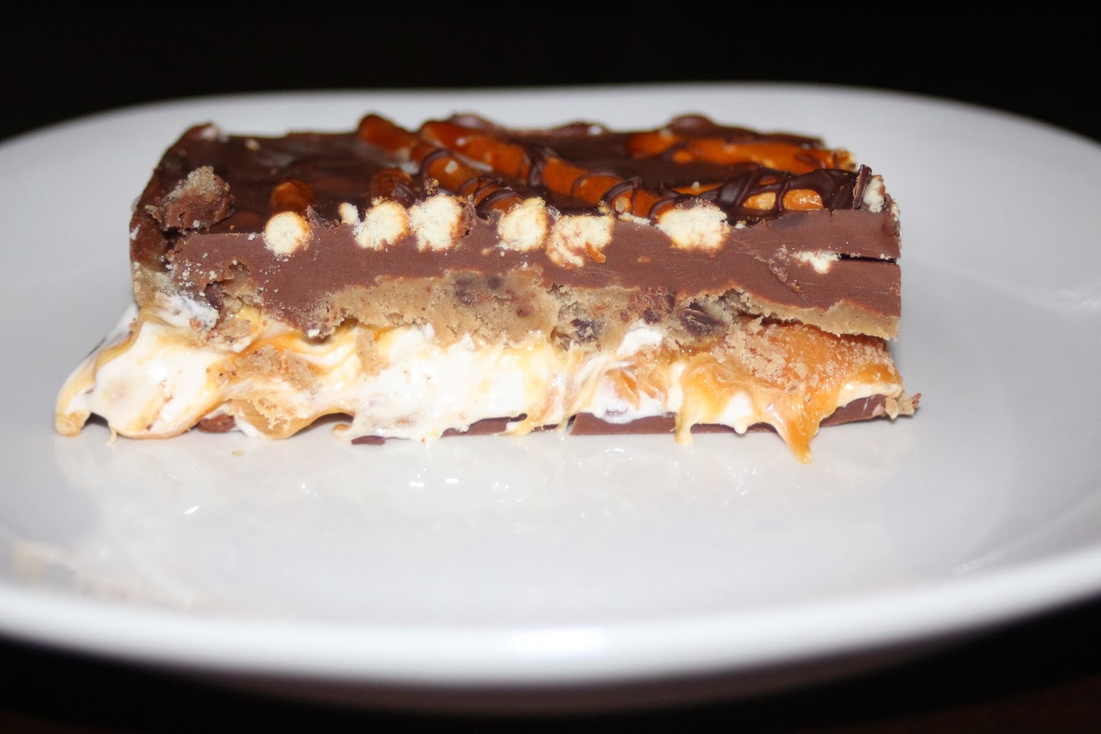 Julie Bakes Salted pretzel chocolate chip cookie dough Snickers bars