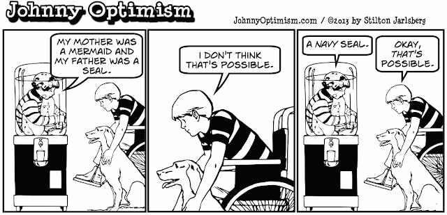 johnny optimism, johnnyoptimism, stilton jarlsberg, medical, humor, doctor, sick, jokes, wheelchair, boy and his dog, bubble boy, navy seal