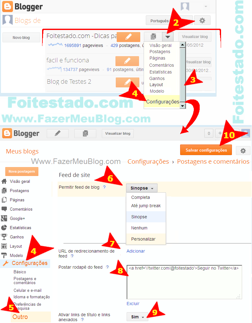 Como configurar e ativar feeds em blogs, sites e blogspot do blogger na nova interface atualizada
