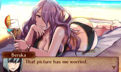 Camilla Beach Brawl picture Fire Emblem Fates Beach Brawl Camilla swimsuit Beruka worried English version