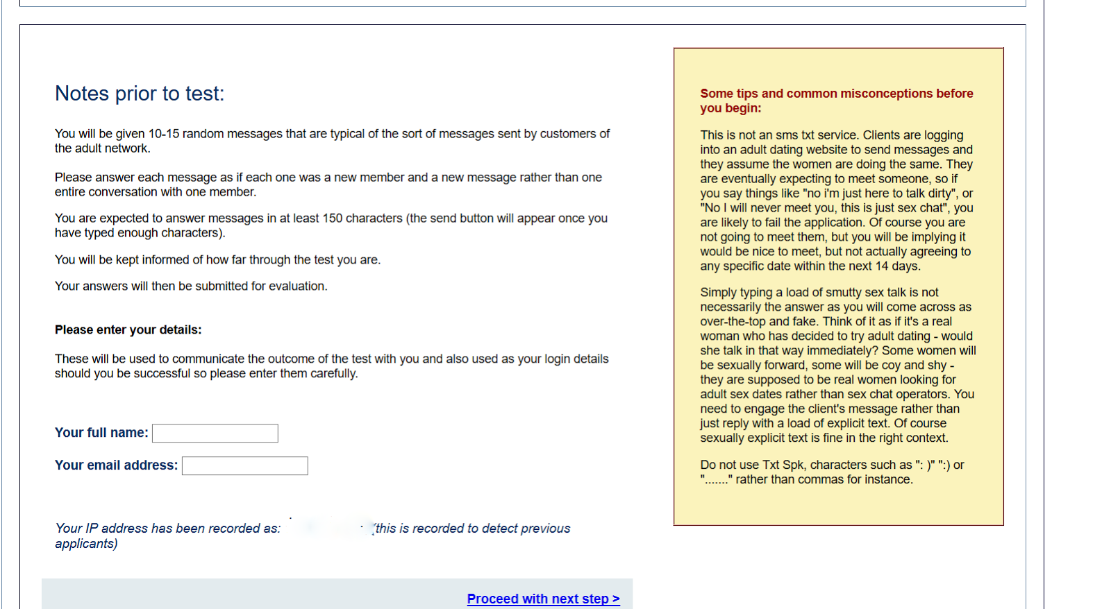 Usability-test für eine adult dating-website