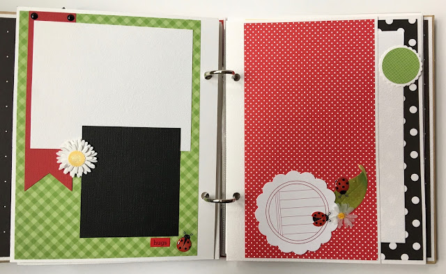 Ladybug Scrapbook Album page with ladybugs, daisy flowers, and hearts