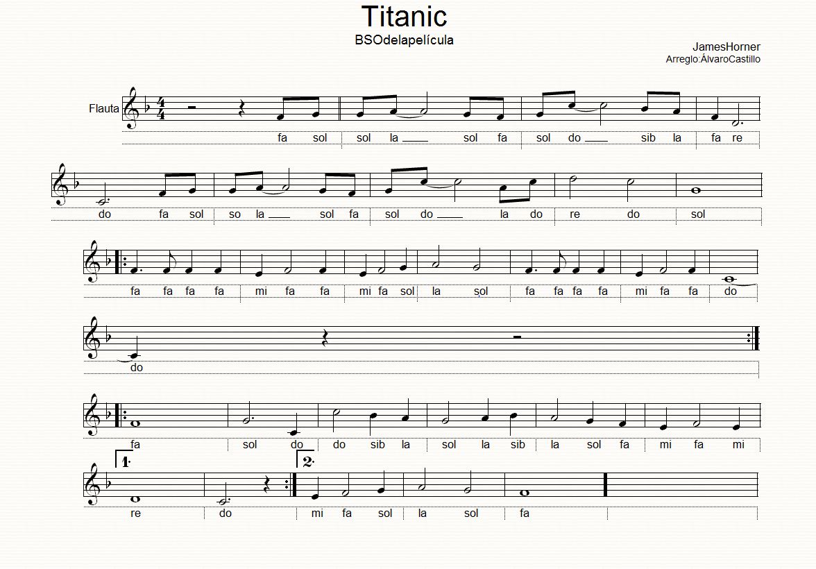 Las notas del Titanic. Mp3, videopartitura.