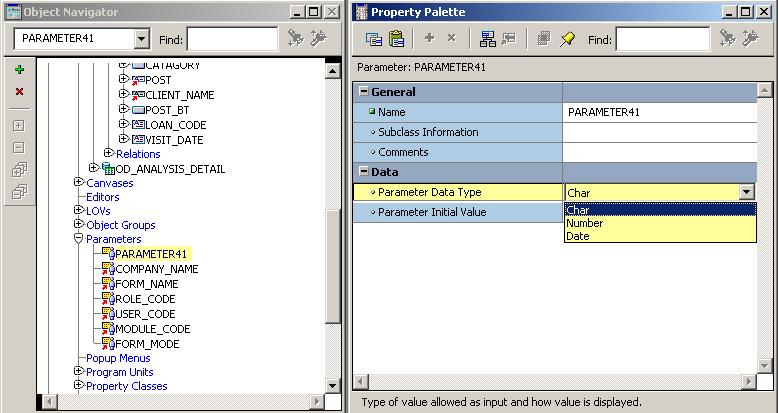What are parameters in Oracle Forms
