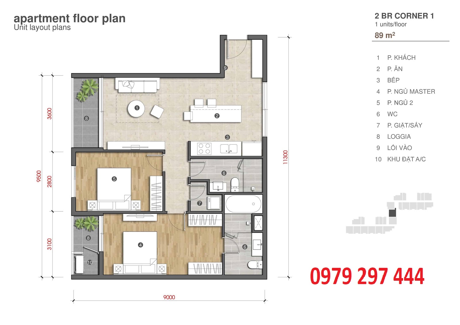 Mặt bằng căn hộ 2 phòng ngủ loại 2 diện tích 89m2 mat-bang-i-tower-quy-nhon