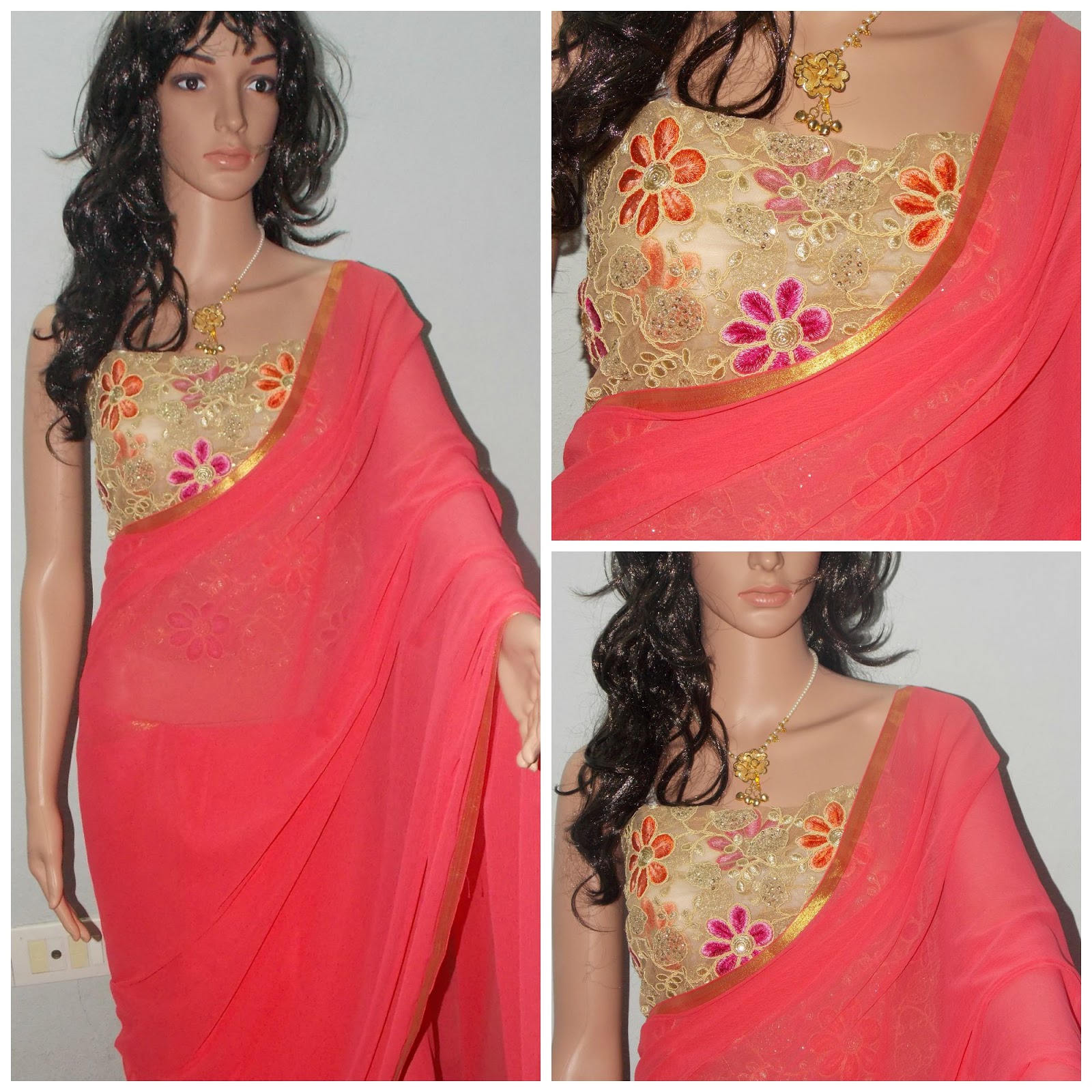 Women's Chiffon Olive Embellished Celebrity Saree With Blouse Piece