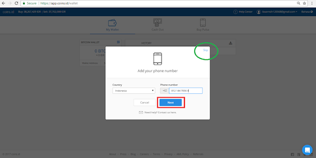 Cara verifikasi nomor handphone di App.coins.id