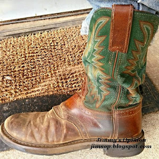 Jimmy's boot with green colored tops side view of Jimmy's Justin roper boot with green top