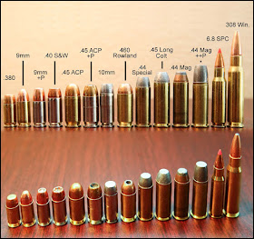 Common Pistol Ammo Cartridge Visual Size Comparison Photo