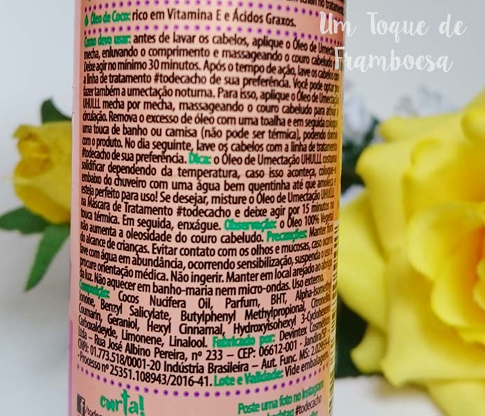 informações e ingredientes Informações e ingredientes do rótulo do Óleo de Umectação UHULLL! Óleo de Coco Puríssimo Salon Line
