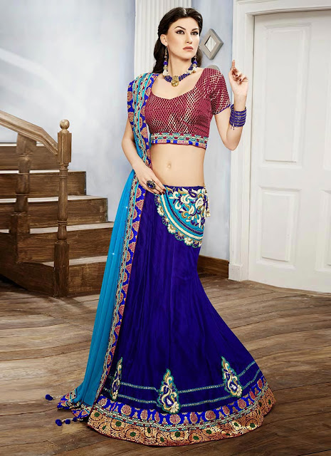 Blue Net Fish Cut Lehenga Choli (2)
