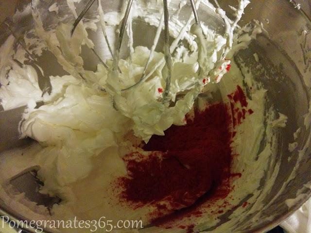 Swiss Meringue Buttercream colored with freeze dried raspberry powder