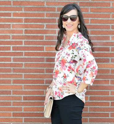 cat eye sunglasses and floral tunic for spring style