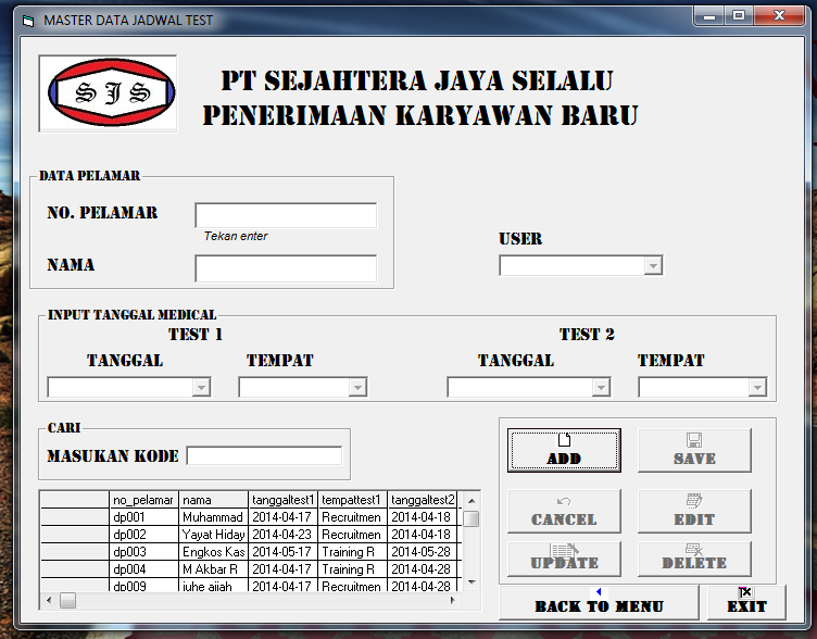 Contoh Program Visual Basic (VB) Penerimaan karyawan baru 