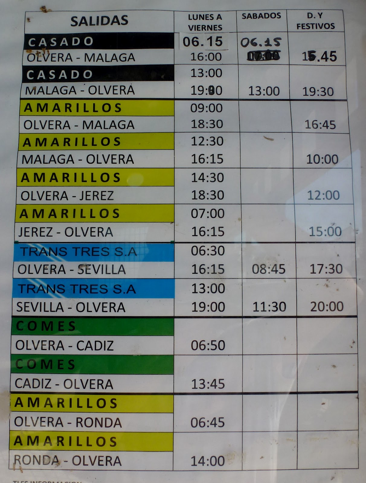Olvera diary Bus timetable