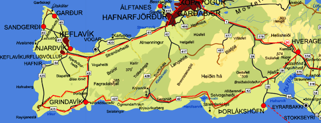 mapa de la península de reykjanes