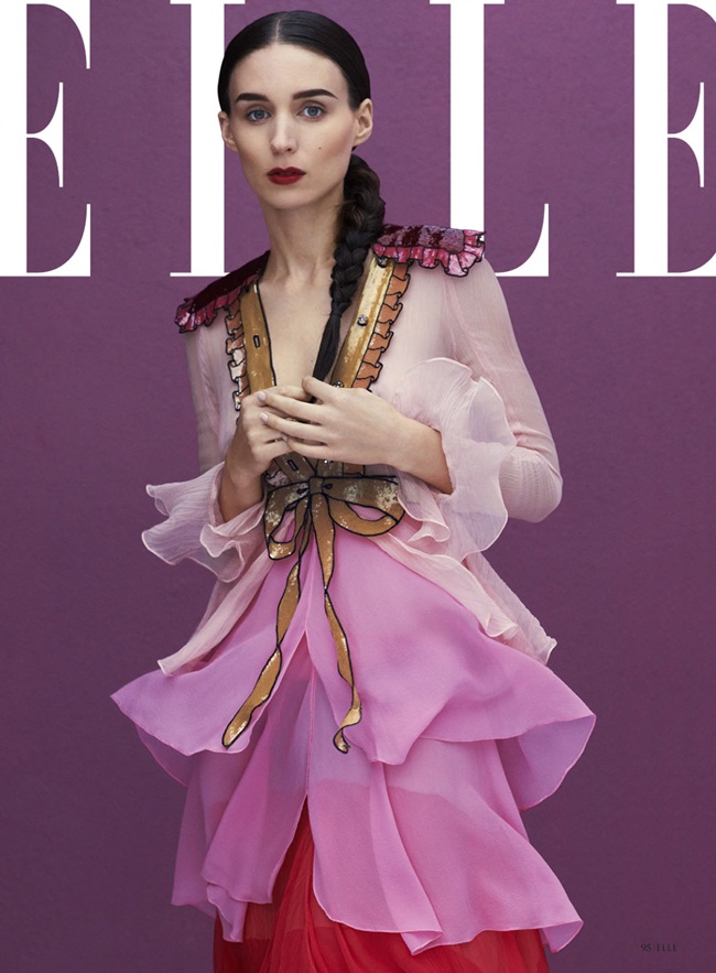 Elle US January 2016, Rooney Mara -2 Gucci 2016 SS Pink Embroidered Chiffon Dress Editorials