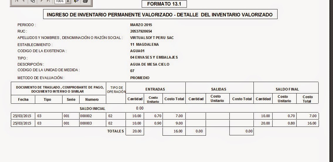 Software para formatos sunat stock permanente 12 y kardex valorizado 13