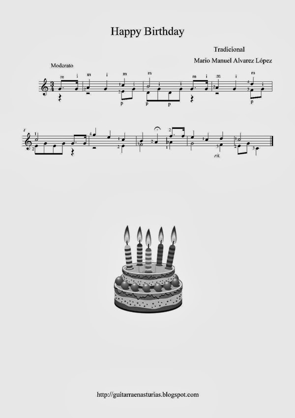 Partituras de guitarra: Happy Birthday. Cumpleaños feliz
