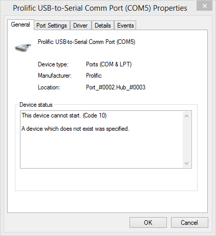 Left Brain Tinkering: USB to Serial (Prolific Device Cannot Start (Code 10) in Windows 8/8.1/10