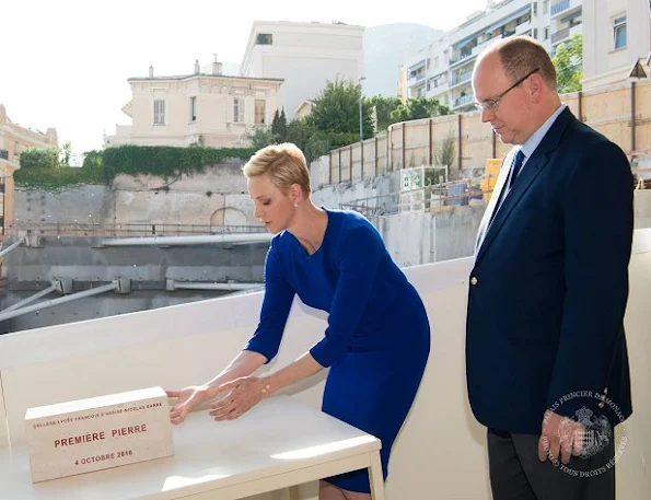 Prince Albert and Princess Charlene at François D'Assise Nicolas Barré Princess Charlene wore Roland Mouret dress