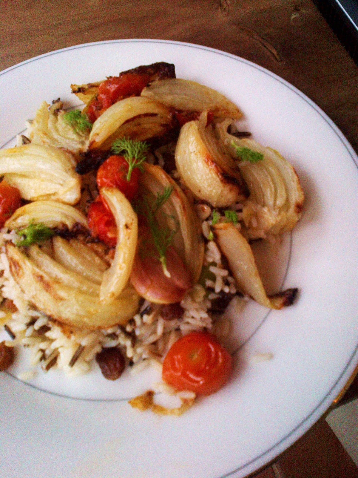Stylishly Sated Parmesan Roasted Fennel, Cherry Tomato and Wild Rice Pilaf